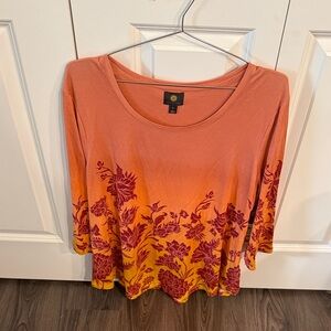 JM Collection Orange and Red Floral Tunic